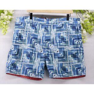 Robert Graham Men's Swim Trunks Lined Shorts Zip Pocket Blue Geometric Sz 38
